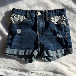 Kids Denim Shorts with Lace Detail